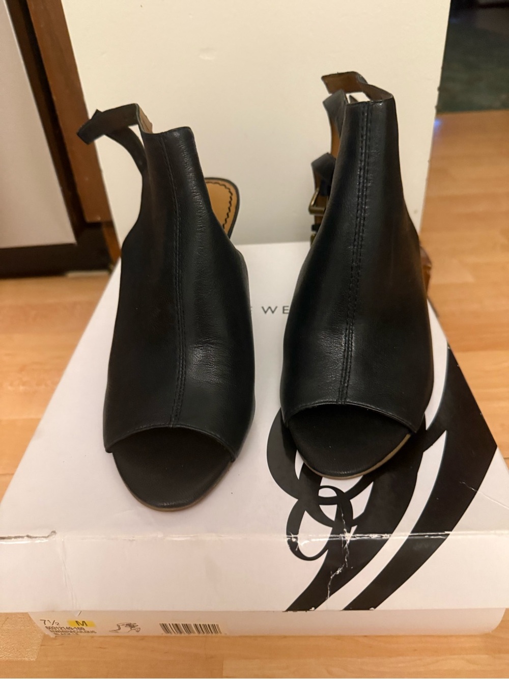 Nine West Black Open-Toe Slingback Heels